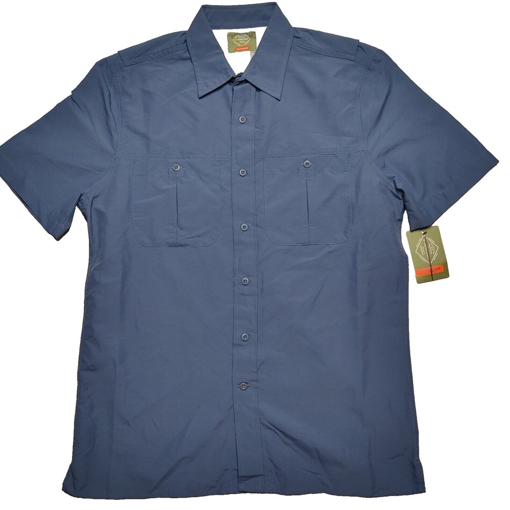 St Johns Bay Outdoor Men Small Indigo Short Sleeve Vented Fishing‎ Shirt NEW
